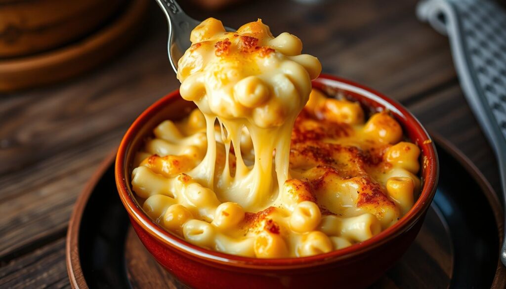 Creamy baked mac and cheese with a crispy top